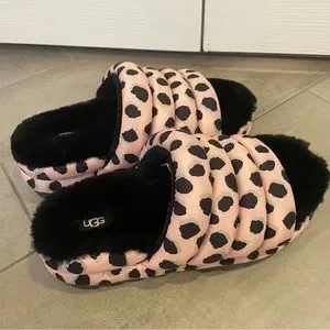 UGG Shoes Ugg Pink Scallop Maxi Slide Cheetah Print Platform